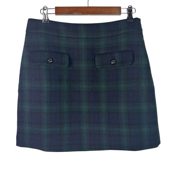 Loft Petite Plaid Button Trim Shift Skirt 10P Green Blue - Picture 4 of 11